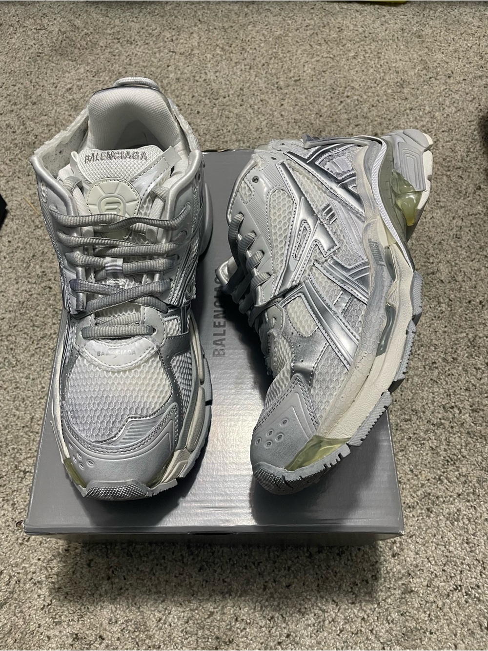 Balenciaga Silver & Light Gray Track Runner Sneakers